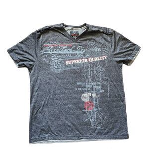 Quilted Giraffe mens 3X plus size graphic print grey t-shirt V-neck short sleeve